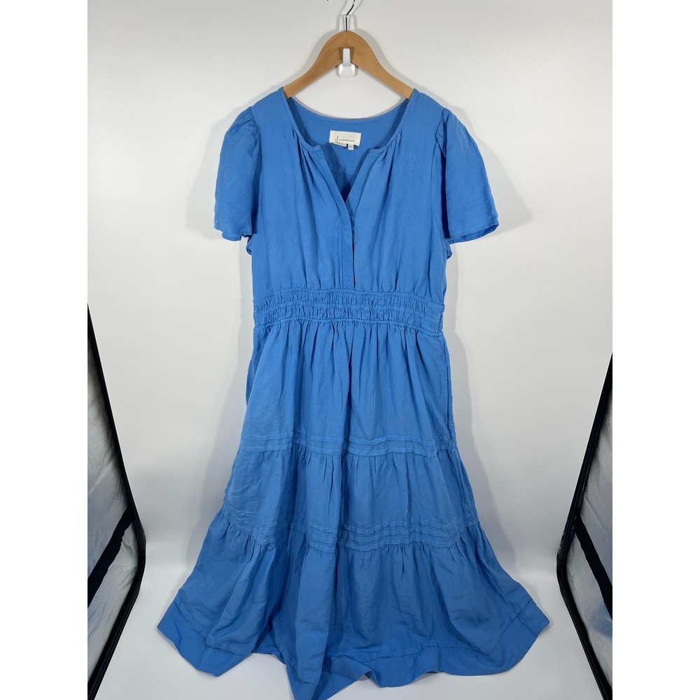 Anthropologie Somerset Linen Blend Maxi Dress Womens XL Blue Tiered Euro Summer - Picture 2 of 9